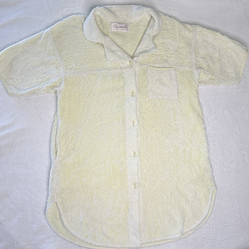 VTG Stan Herman Plush Terry Robe M Yellow Beach Cover Up Retro Resort USA